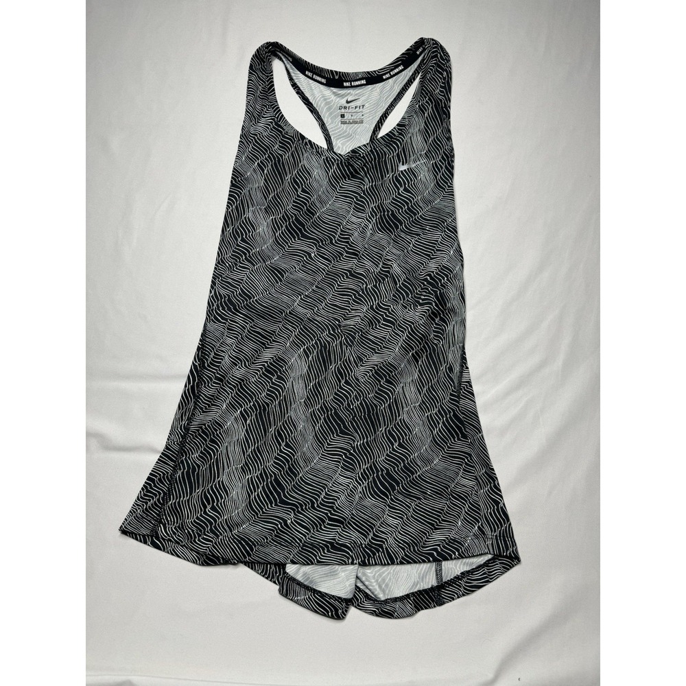 NIKE Dri Fit Running Womens Racerback Tank Top Black White Size Large